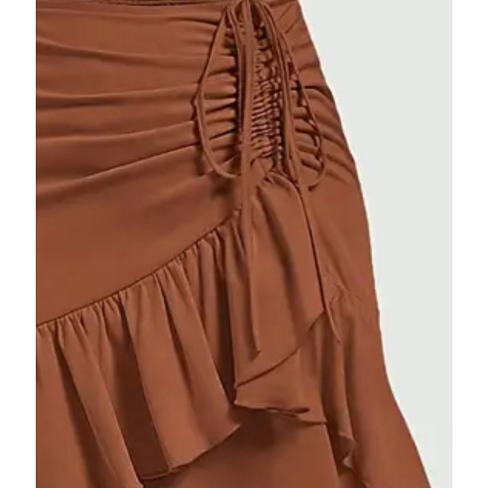 Bohemian Western Skirt Cinch Ruched Drawstring Brown Terracotta Rodeo Skirts - Picture 7 of 11